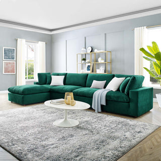 Commix Down Filled Overstuffed Performance Velvet 5-Piece Sectional, Green