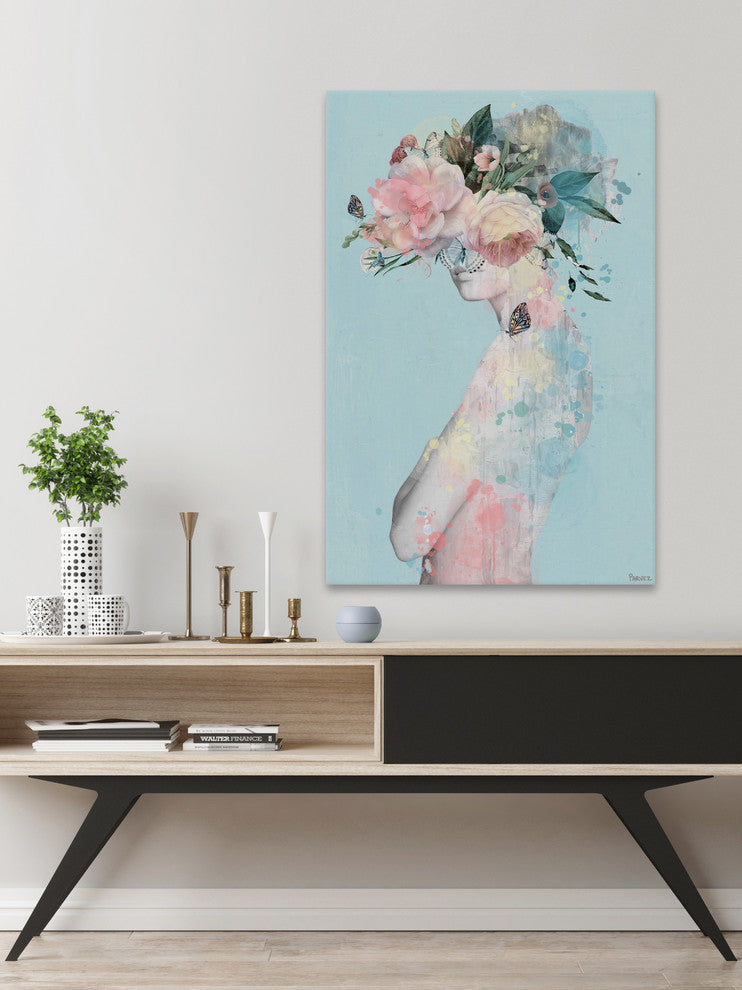 "Flower and Butterflies" Painting Print on Wrapped Canvas, 20"x30"