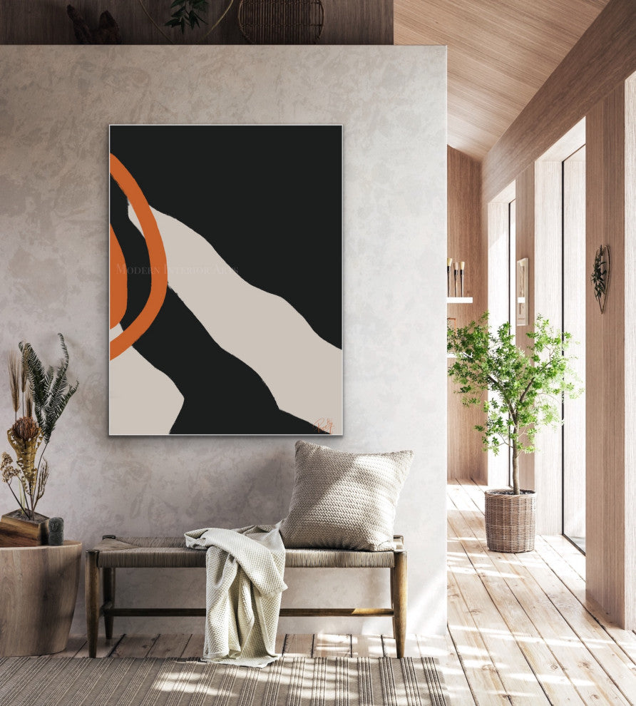 60x40" Minimal white black Wall Art Large Modern Painting Minimal white decor