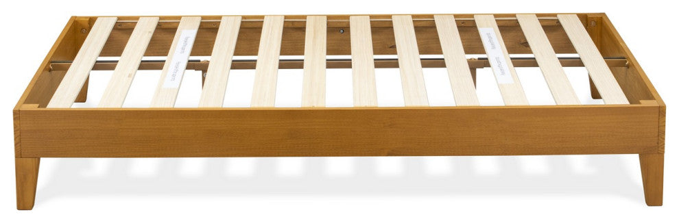 Full Platform Bed Frame With 4 Solid Wood Legs And 2 Extra Center Legs Oak