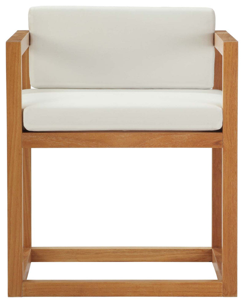 Modern Outdoor Patio Furniture Lounge Side Armchair Chair, Wood, Natural White