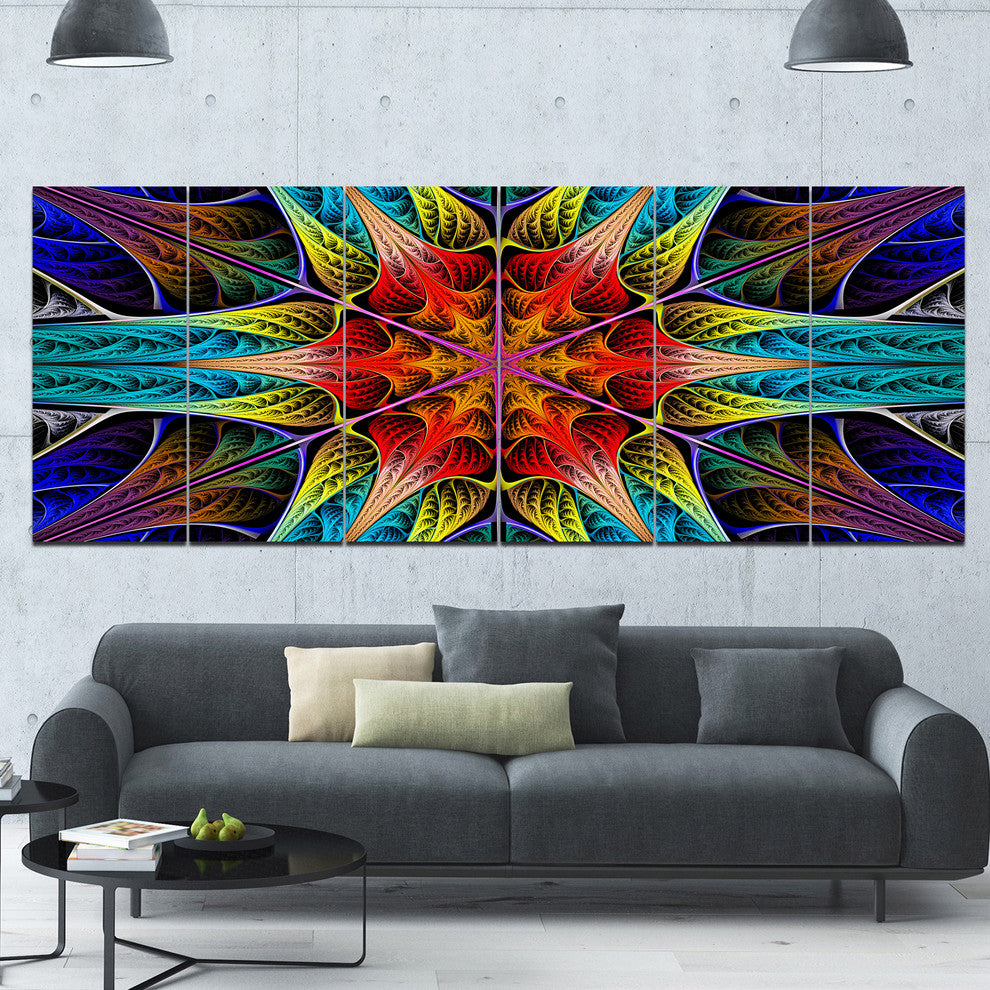 Colorful Fractal Stained Glass, Abstract Canvas Art Print, 70"x28", 6 Panels