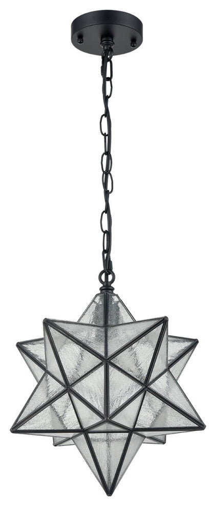 Pesaro Moravian Star Pendant Light 14-inch Seeded Glass Shade, Black