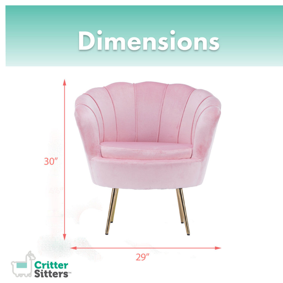30" Faux Velvet Accent Chair With Gold Legs, Pink