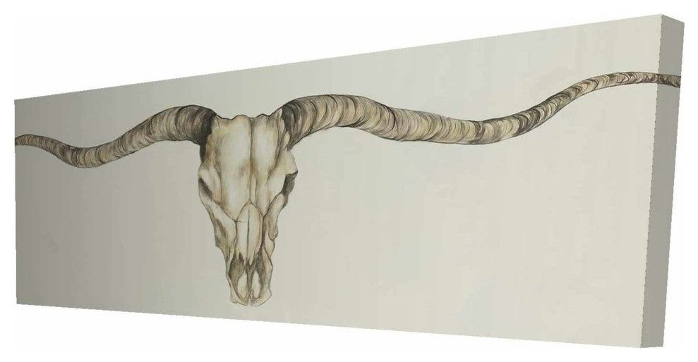 Long Horn Skull Country Print on Wrapped Canvas