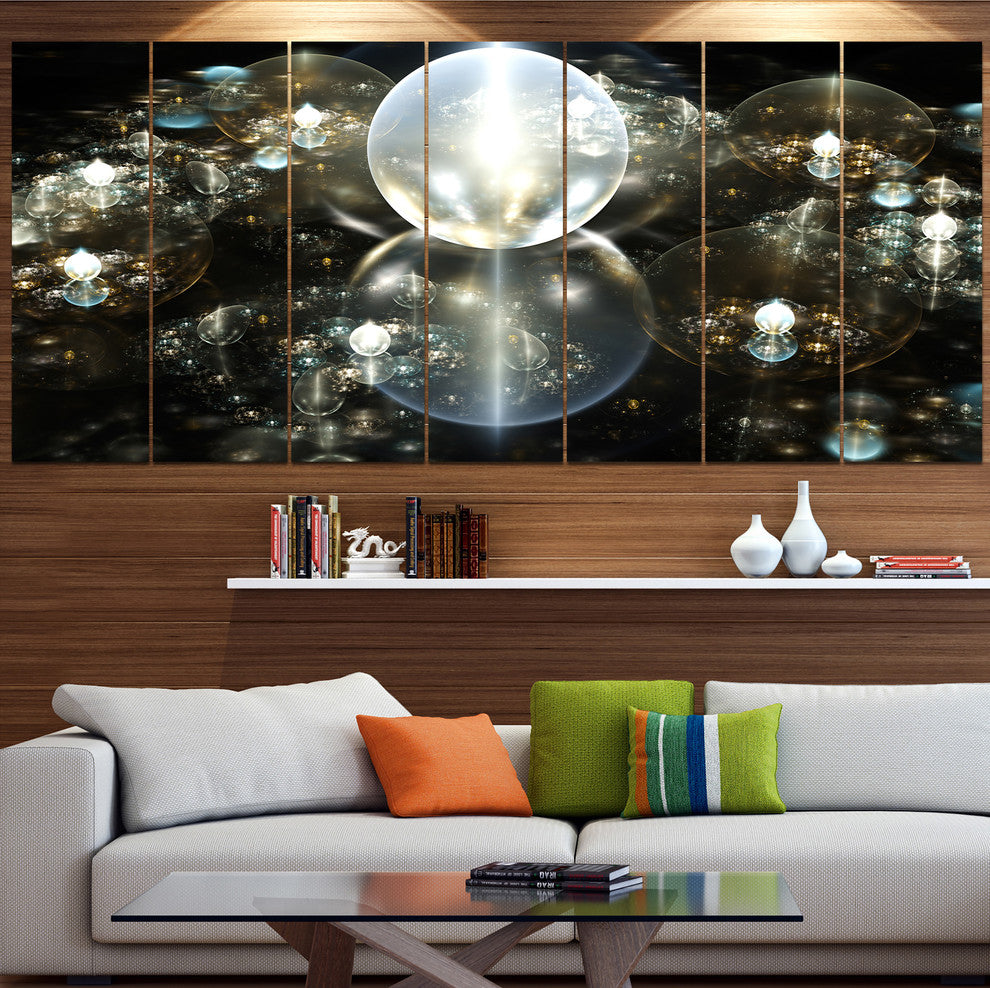 Golden Water Drops on Mirror, Abstract Canvas Art Print, 83"x32", 7 Panels