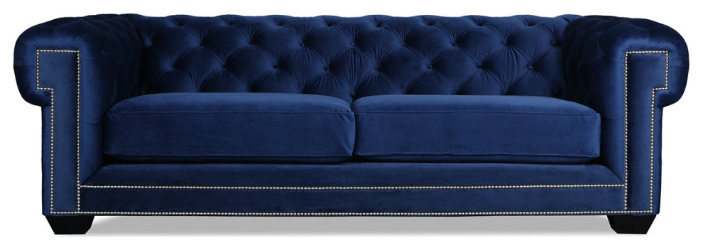 Nativa Interiors Cornell Chesterfield 90" Sofa, Blue, Classic Depth