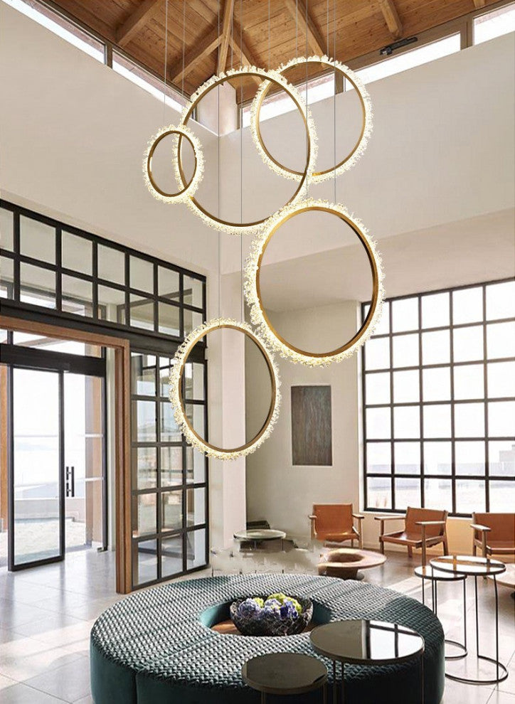 MIRODEMIÂ® Aarau | Crystal Pendant Light in the Shape of Rings, Dia15.7+23.6+31.5", Remote Dimming