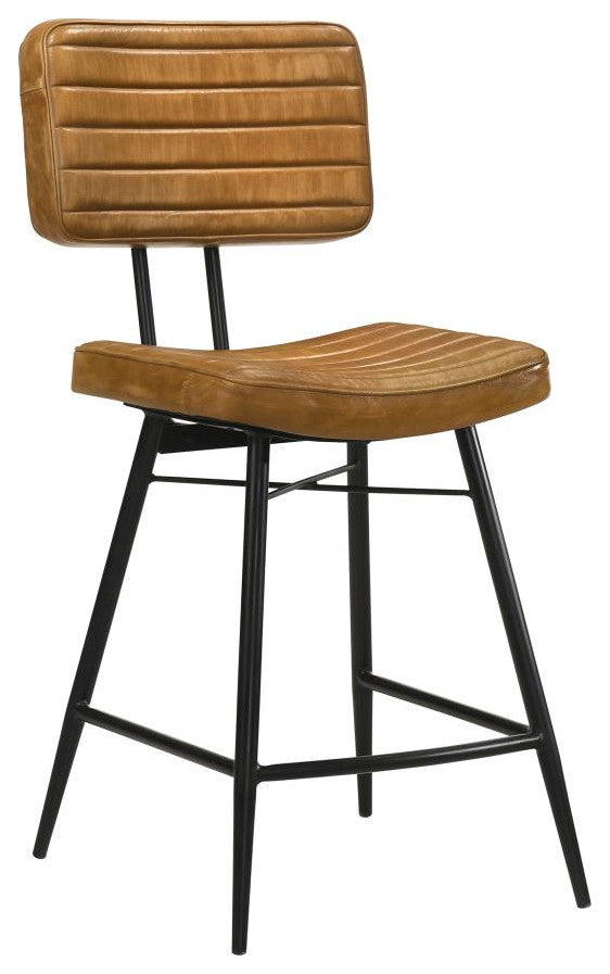 Partridge Leather Upholstered Counter Stools, Footrest, Set of 2, Camel