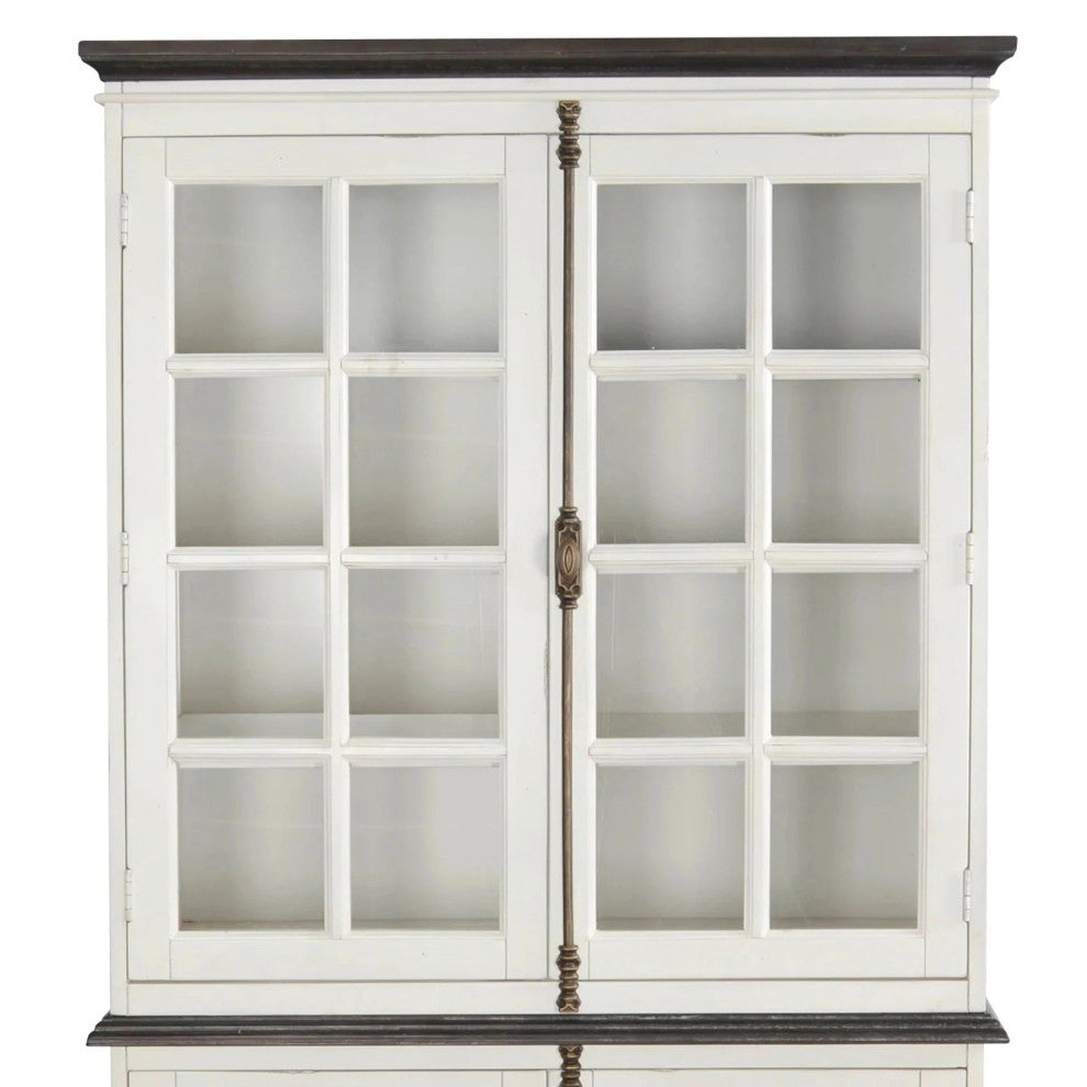 White Buffet and Hutch With Glass Doors