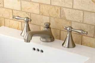 Widespread Bathroom Faucet, Brass Pop-Up, Brushed Nickel