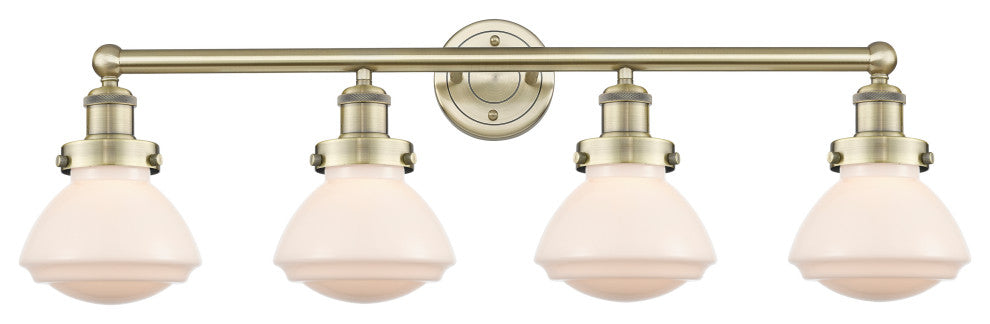 Olean 4-Light 34" Bath Vanity Light, Antique Brass Finish, Matte White Shade
