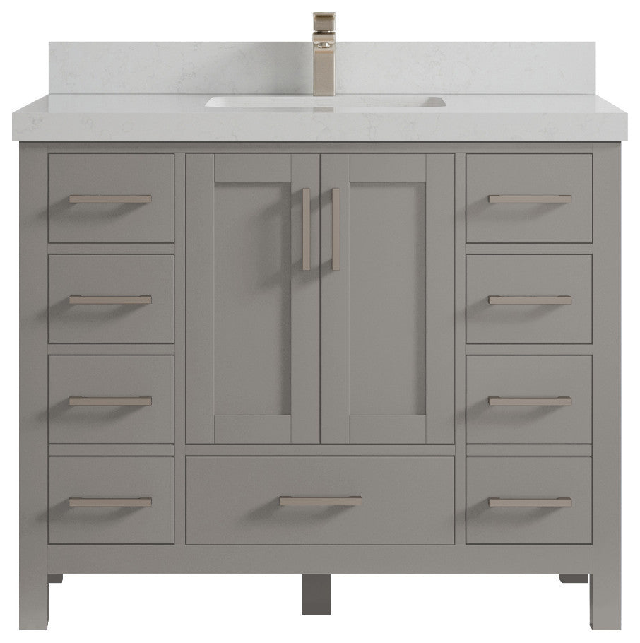 Malibu 42 Single Sink Bath Vanity in Elephant Skin Gray 2" Carrara Quartz
