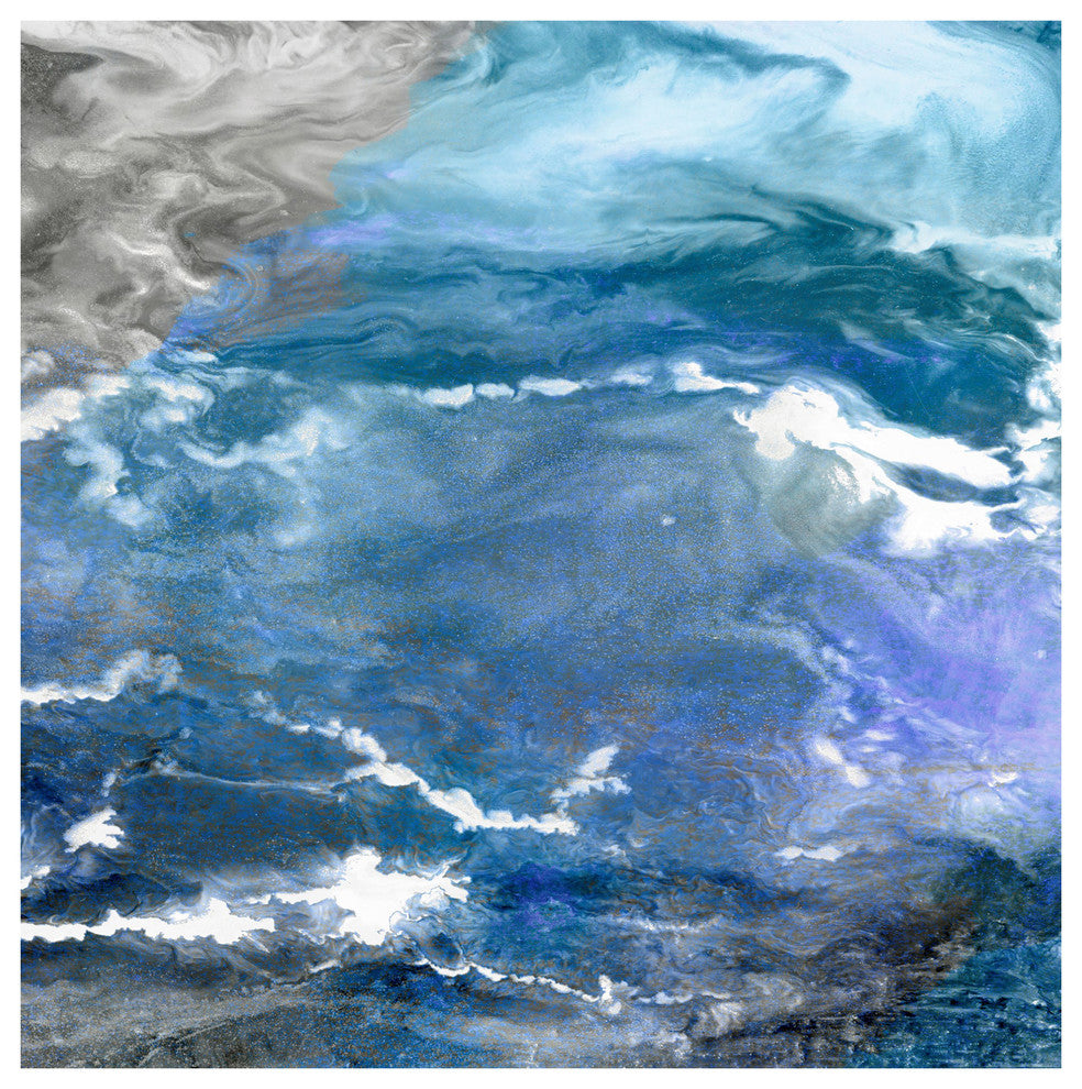 "Glistening Tide B" Frameless Free Floating Tempered Art Glass Abstract Wall Art