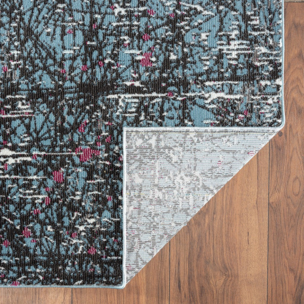 8??x 10??Blue Chaotic Strokes Area Rug