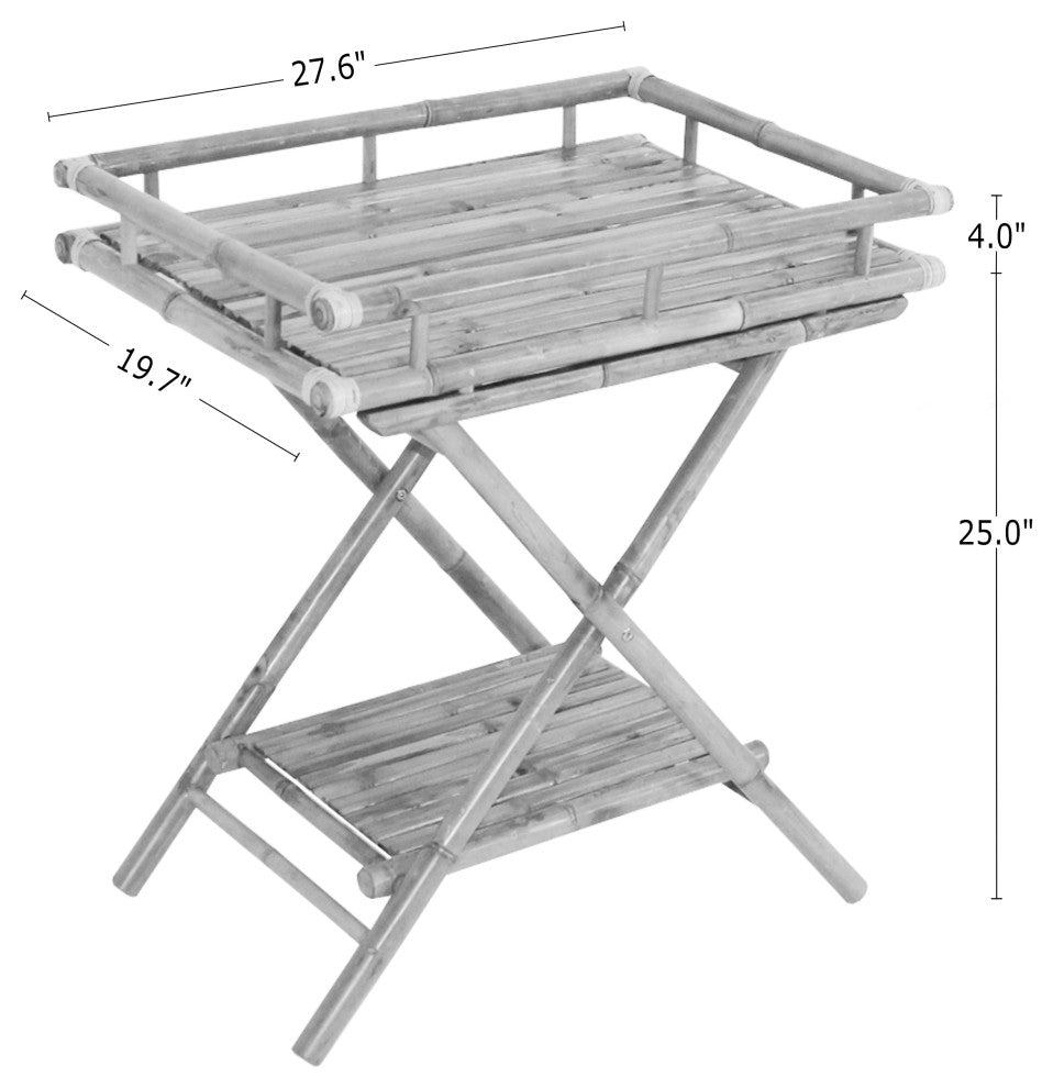 Bamboo Butler Table With Removable Serving Tray, Royal Blue