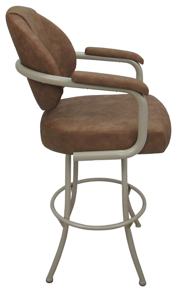 Swivel Metal Bar Stool M-70, Pecan Brown Vinyl, Beige, 26"