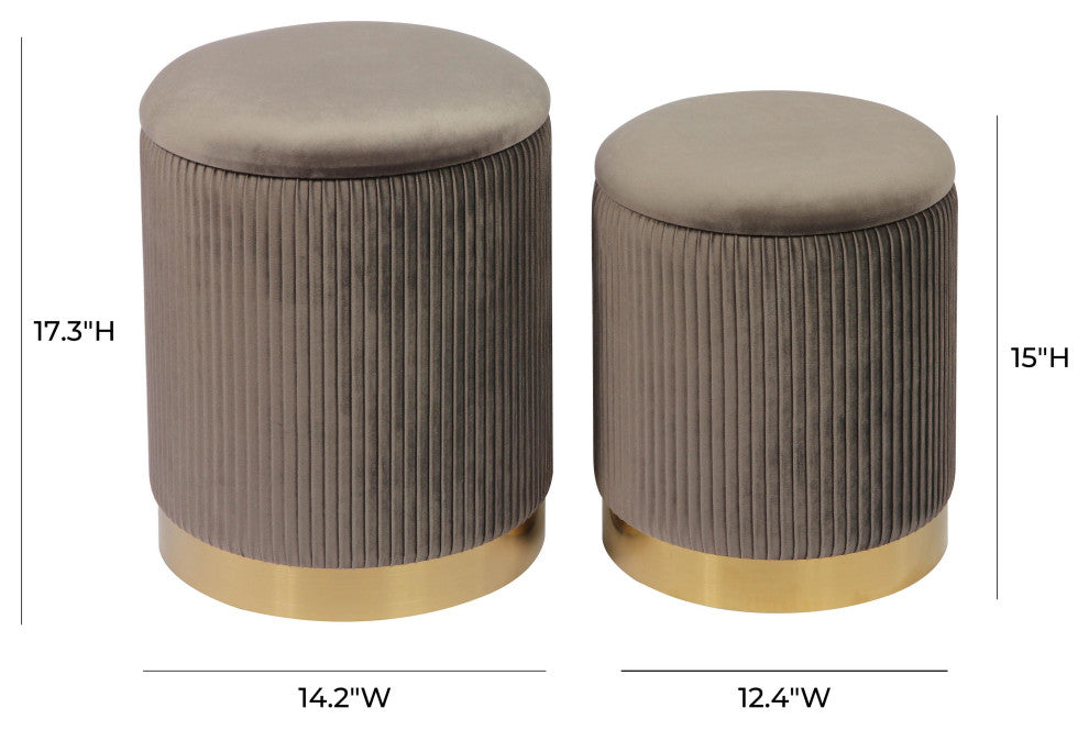 TOV Furniture Channeled Grey Velvet Storage Ottomans - Set of 2