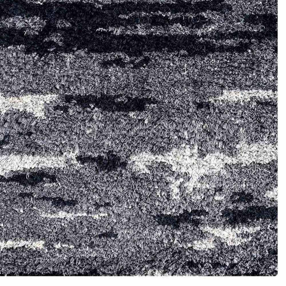 Hand Knotted Silk Area Rug Abstract Gray White