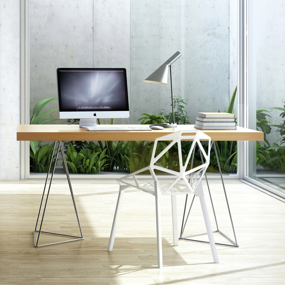 Modern Home Office Wire Leg Desk, Oak/Chrome