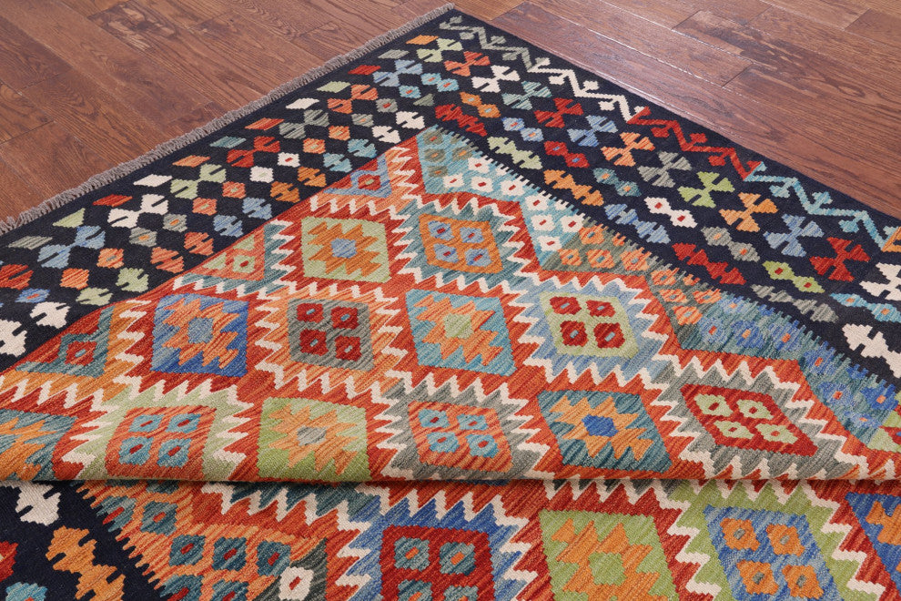 6' 9" X 9' 8" Wool On Wool Flat Weave Kilim Reversible Rug Q9473