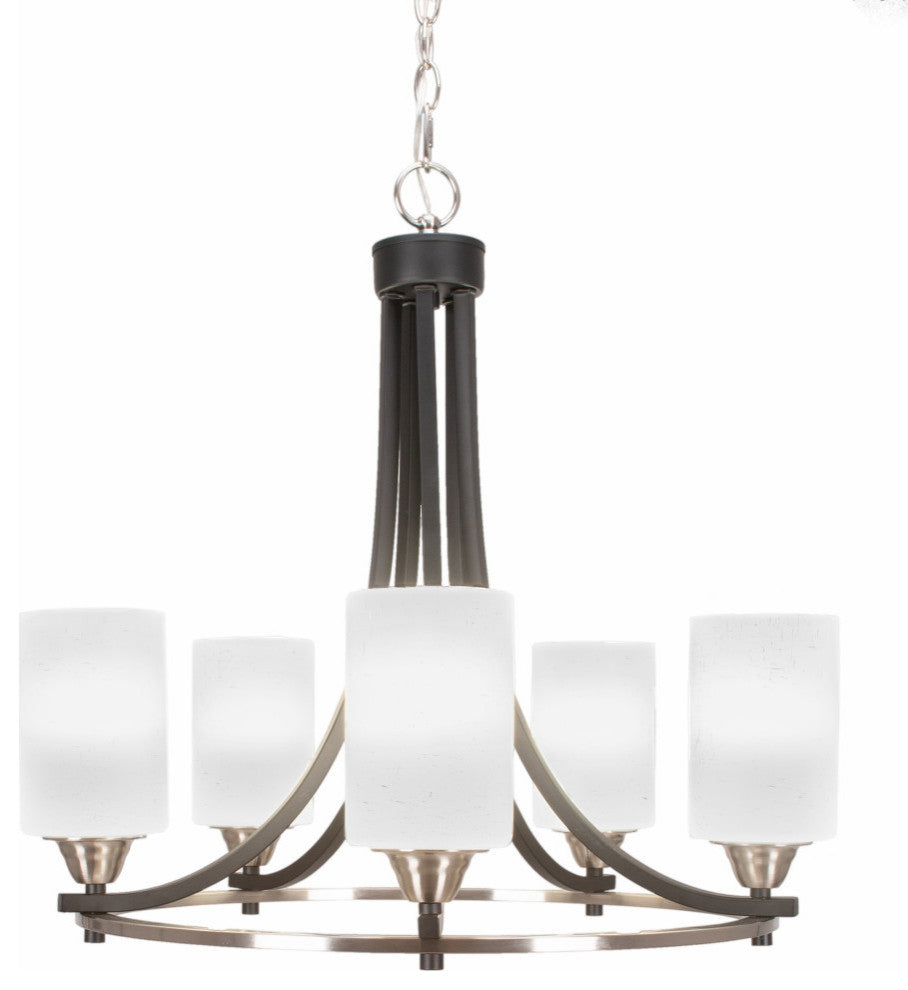 Paramount 5-Light Chandelier, Matte Black & Brushed Nickel, 4" White Muslin