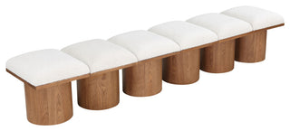 Pavilion Boucle Fabric Upholstered 6-Piece Modular Bench, Cream, Walnut Finish