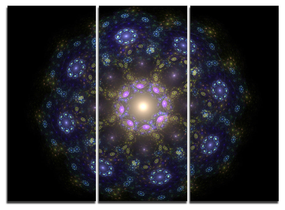 "Blue Abstract Fractal Mandala Flower" Metal Wall Art, 3 Panels, 36"x28"