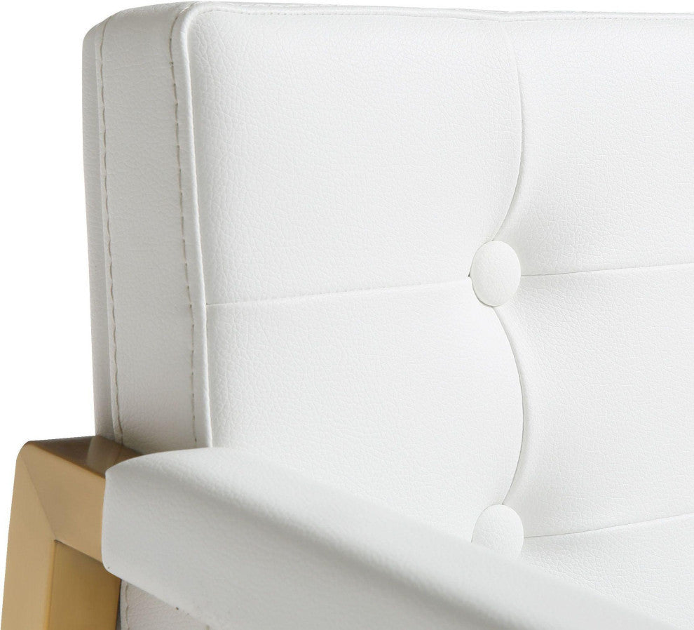 Director Gold Bar Stool, Faux White Leather Bar Stool, Modern Glam Barstool
