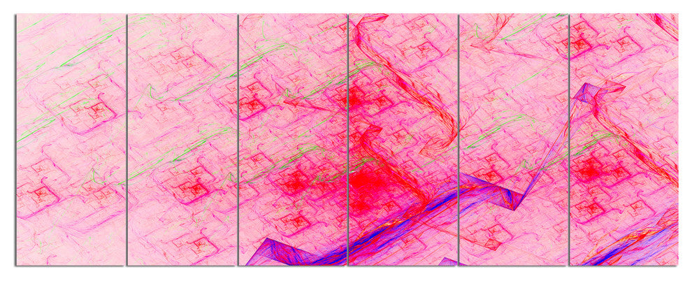 Pink Fractal Electric Lightning, Abstract Art on Canvas, 70"x28", 6 Panels