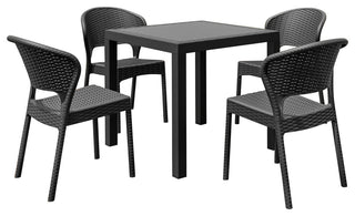 Daytona Wickerlook Square Dining 5 Piece Set With Side Chairs, Dark Gray