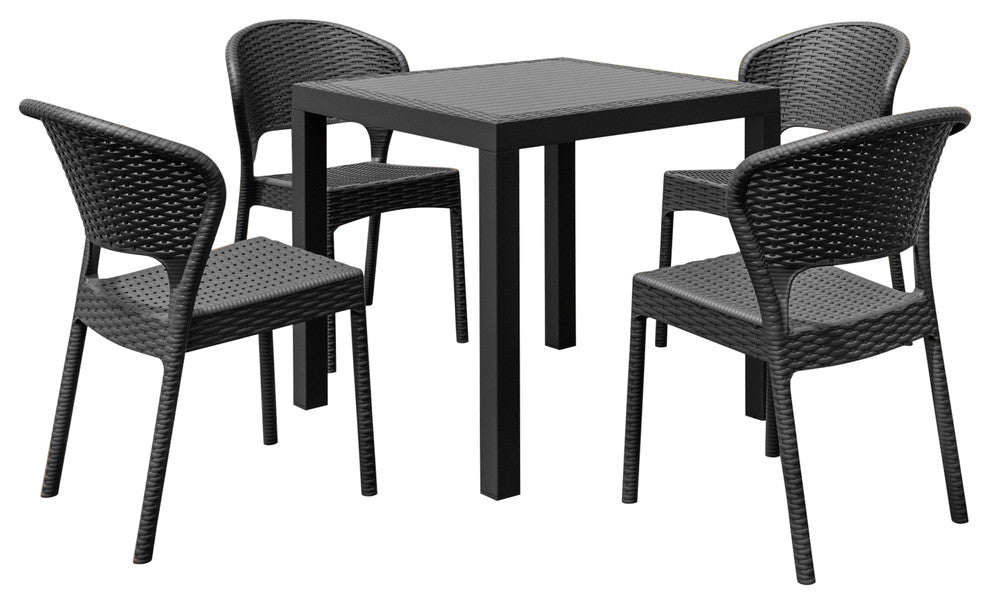 Daytona Wickerlook Square Dining 5 Piece Set With Side Chairs, Dark Gray