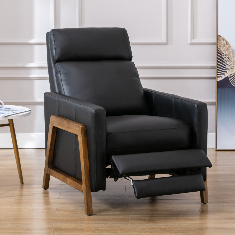 Reed Leather Push Back Recliner, Black