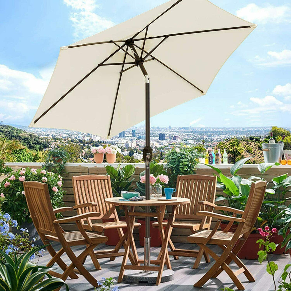 8' Outdoor Patio Steel Market Umbrella With Push Button Tilt and Crank, White