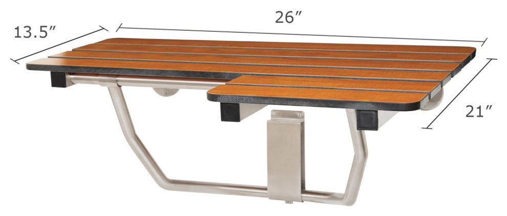ADA Wall Mount Folding Teak Phenolic Transfer Bench Shower Seat, Left-Handed 26"
