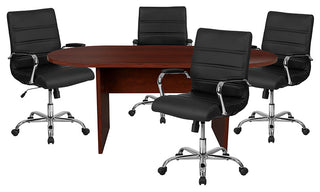 5-Piece Oval Conference Table Set With 4 LeatherSoft Executive Chairs, Mahogany
