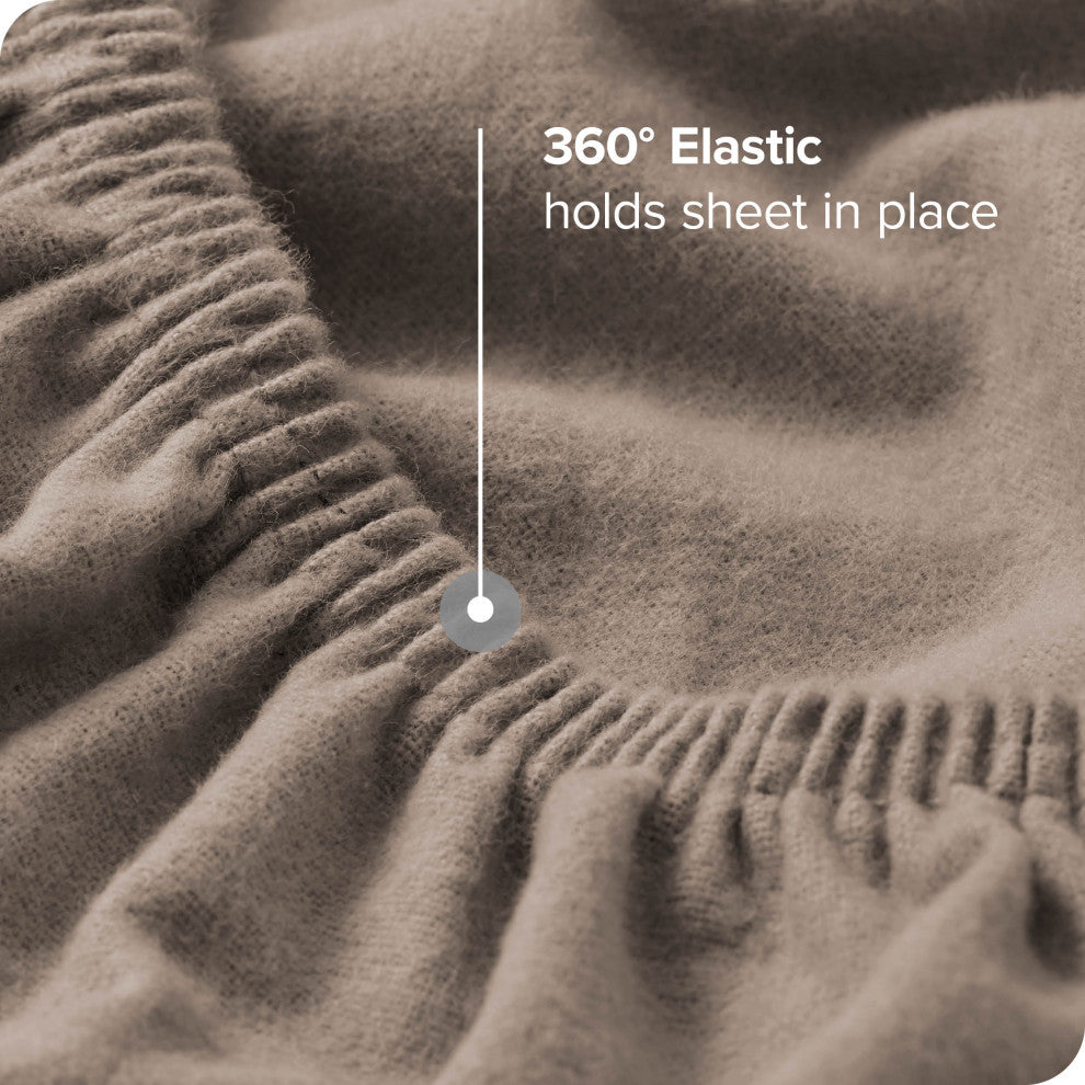 Bare Home Flannel Fitted Bottom Sheet, Taupe, Split King, Single Sheet