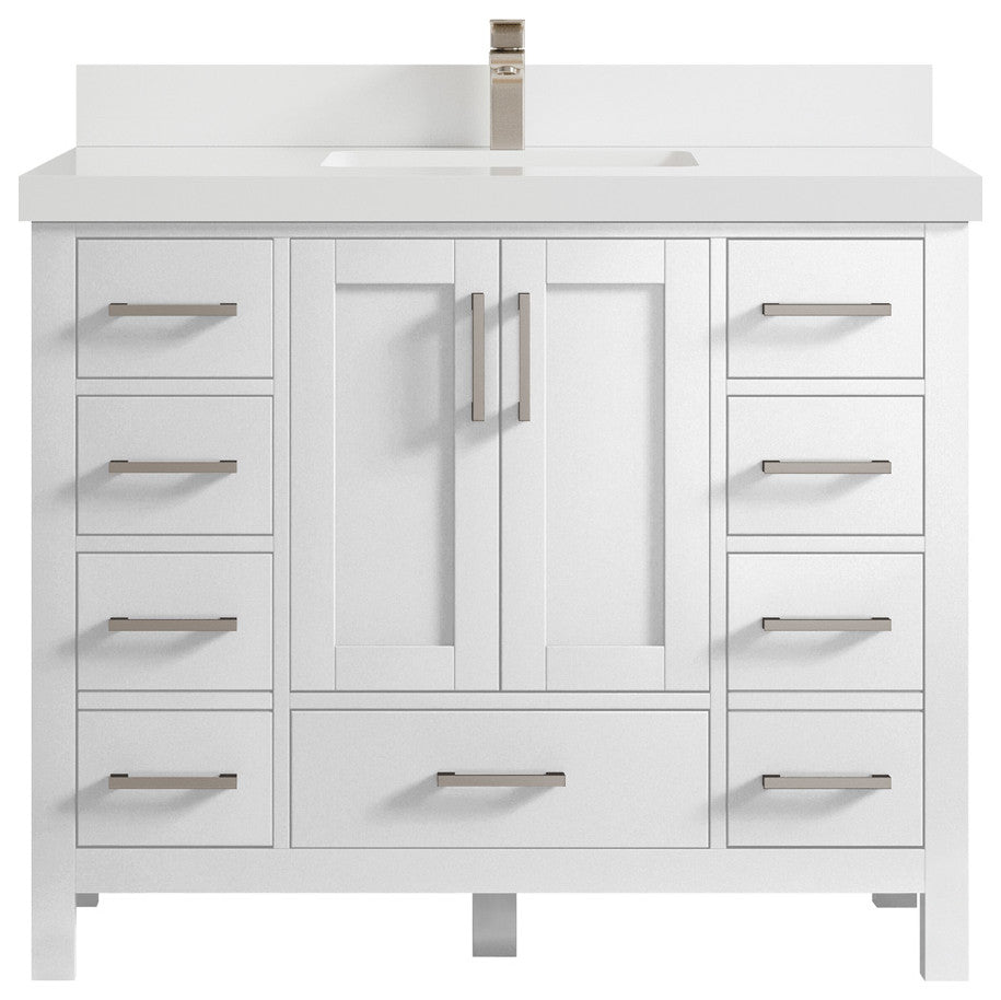 Malibu 42 Single Sink Bath Vanity in White  2" White Quartz