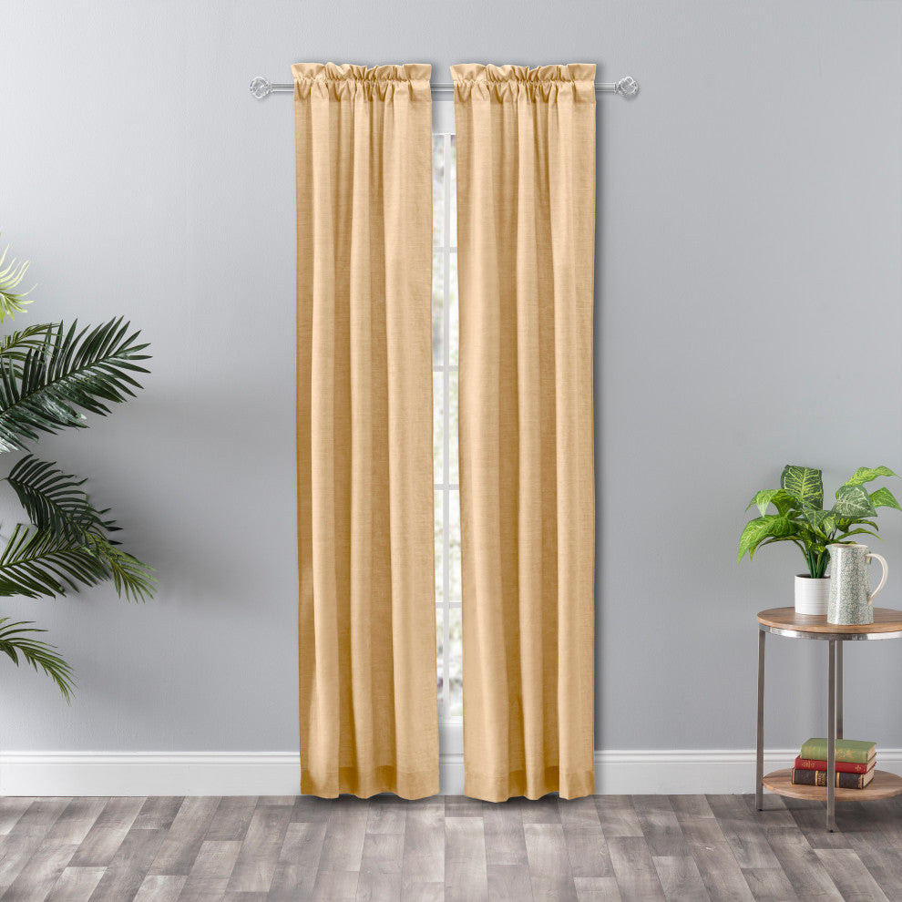 Lisa Solid Tailored Panel Pair with Ties, Butter, 56"x84"