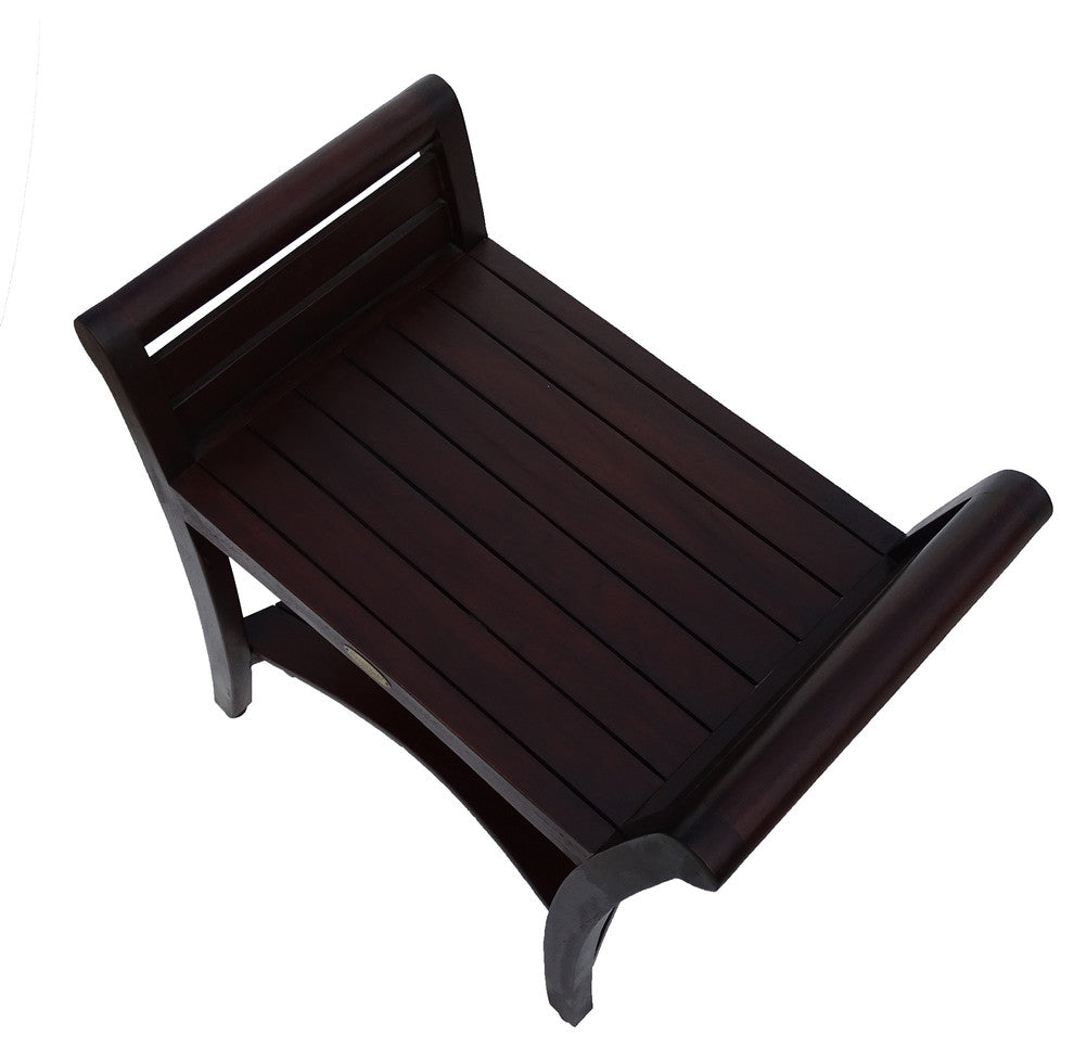 Symmetry 24" Contemporary Teak Shower Bench With Shelf And LiftAide Arms