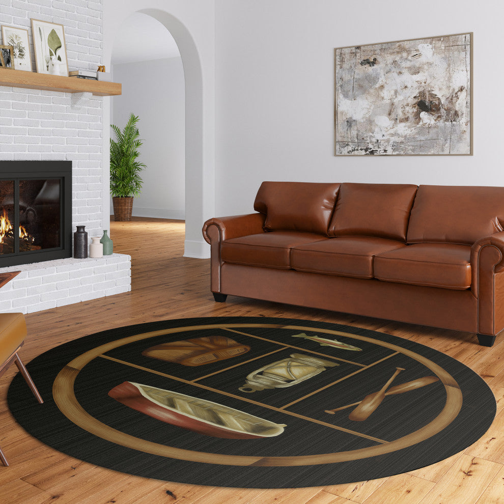 Indoor/Outdoor Excursion EX4 Black Machine Washable 8' x 8' Round Rug