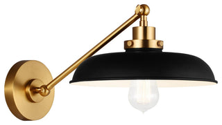 Wellfleet Single Arm Wide Task Sconce, Midnight Black and Burnished Brass