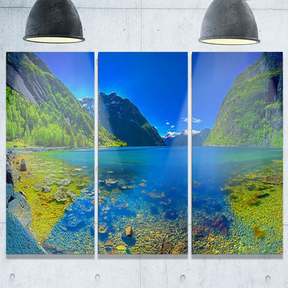 "Panoramic View of Norwegian Fjord" Metal Wall Art, 3 Panels, 36"x28"