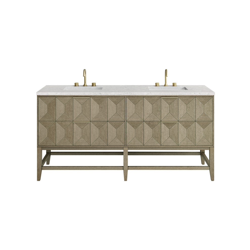 Emmeline 72" Double Vanity, Pebble Oak, Eternal Jasmine Pearl