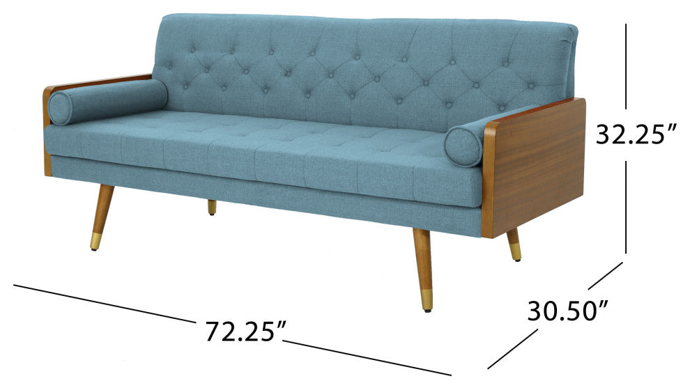 GDF Studio Aidan Mid Century Modern Tufted Fabric Sofa, Blue