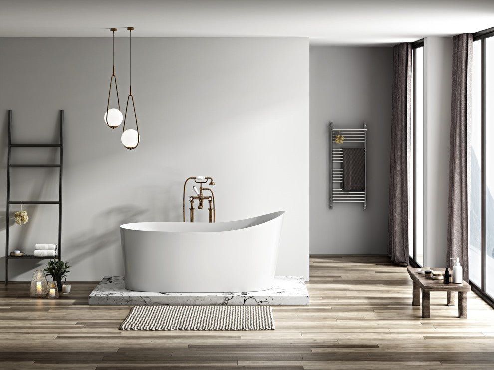 HEATGENE 62 Inches Acrylic Freestanding Bathtub Contemporary Soaking Tub