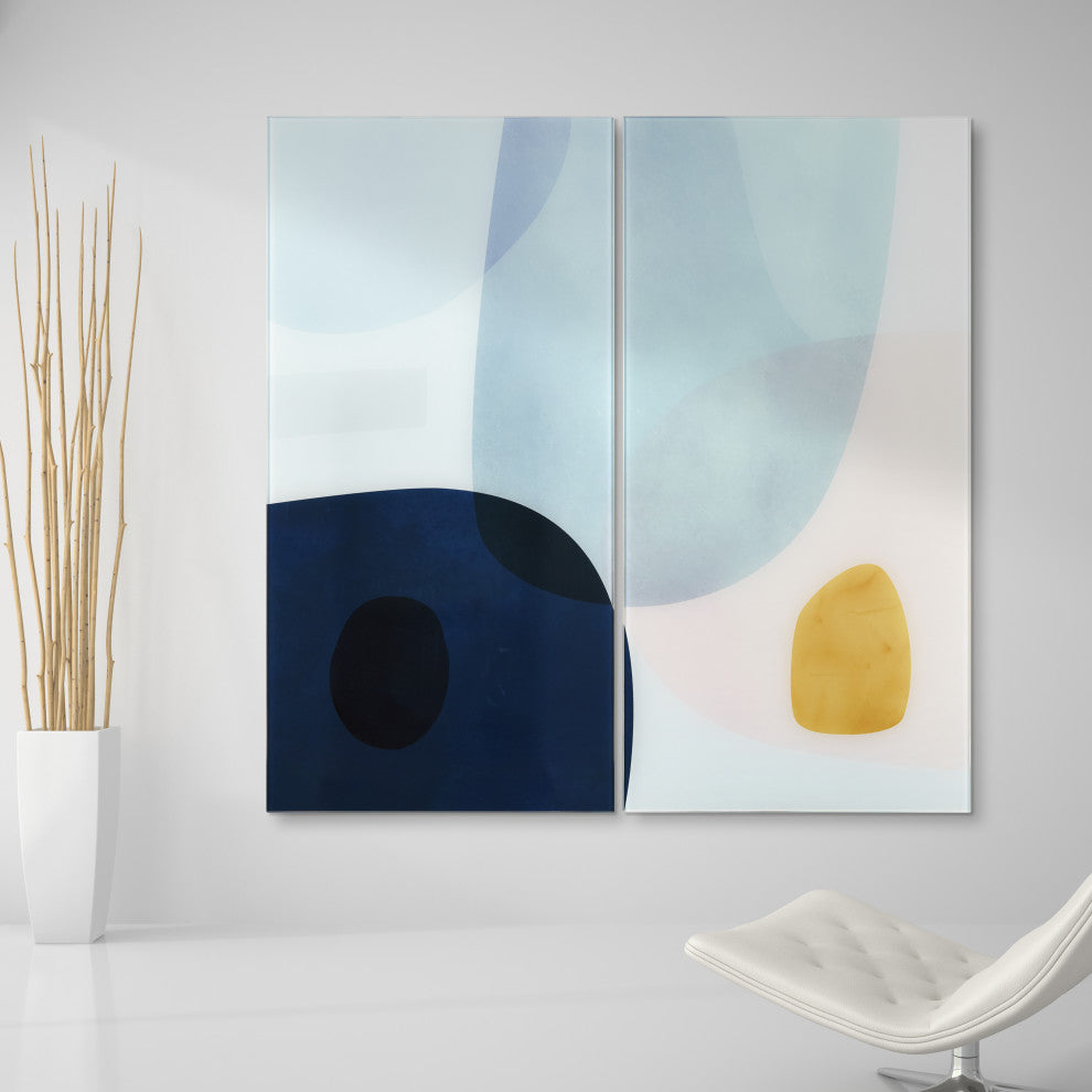 "Gold Mond" Frameless Free Floating Tempered Glass Panel Graphic Wall Art Set