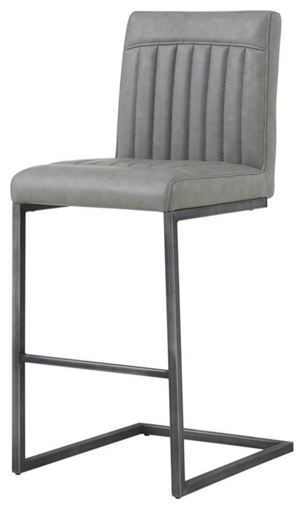 Pemberly Row 26" PU Leather Counter Stool in Gray (Set of 2)