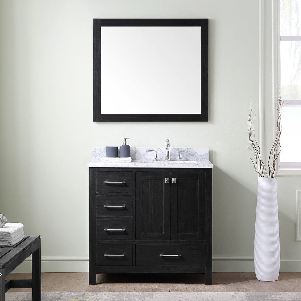 Virtu Caroline Premium 36" Single Bathroom Vanity, Zebra Gray, Mirror