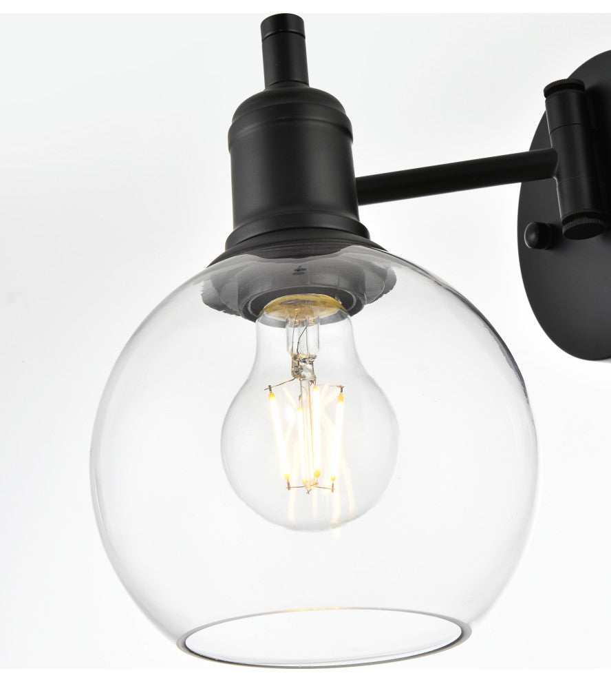 1 Light Black And Clear Swing Arm Plug, Wall Sconce